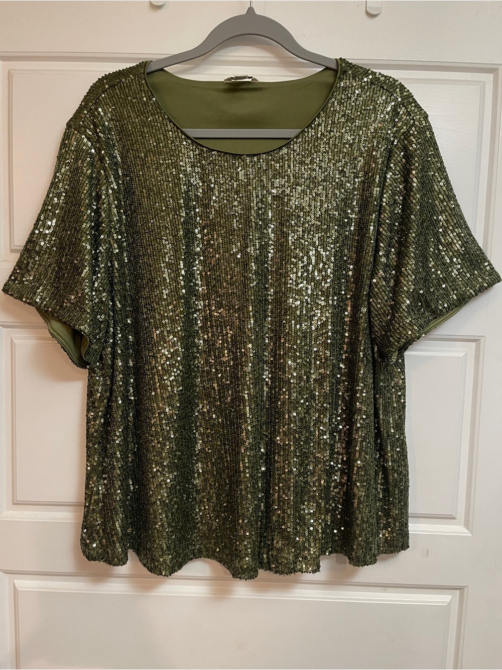 Cato Olive Green Sequin Short Sleeve Top